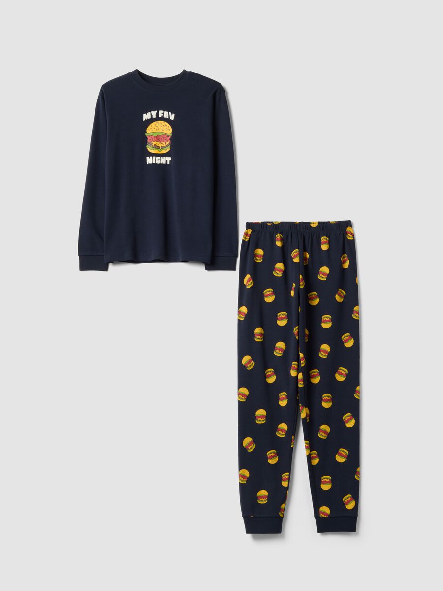 Blue pure organic cotton crew-neck pyjamas_0