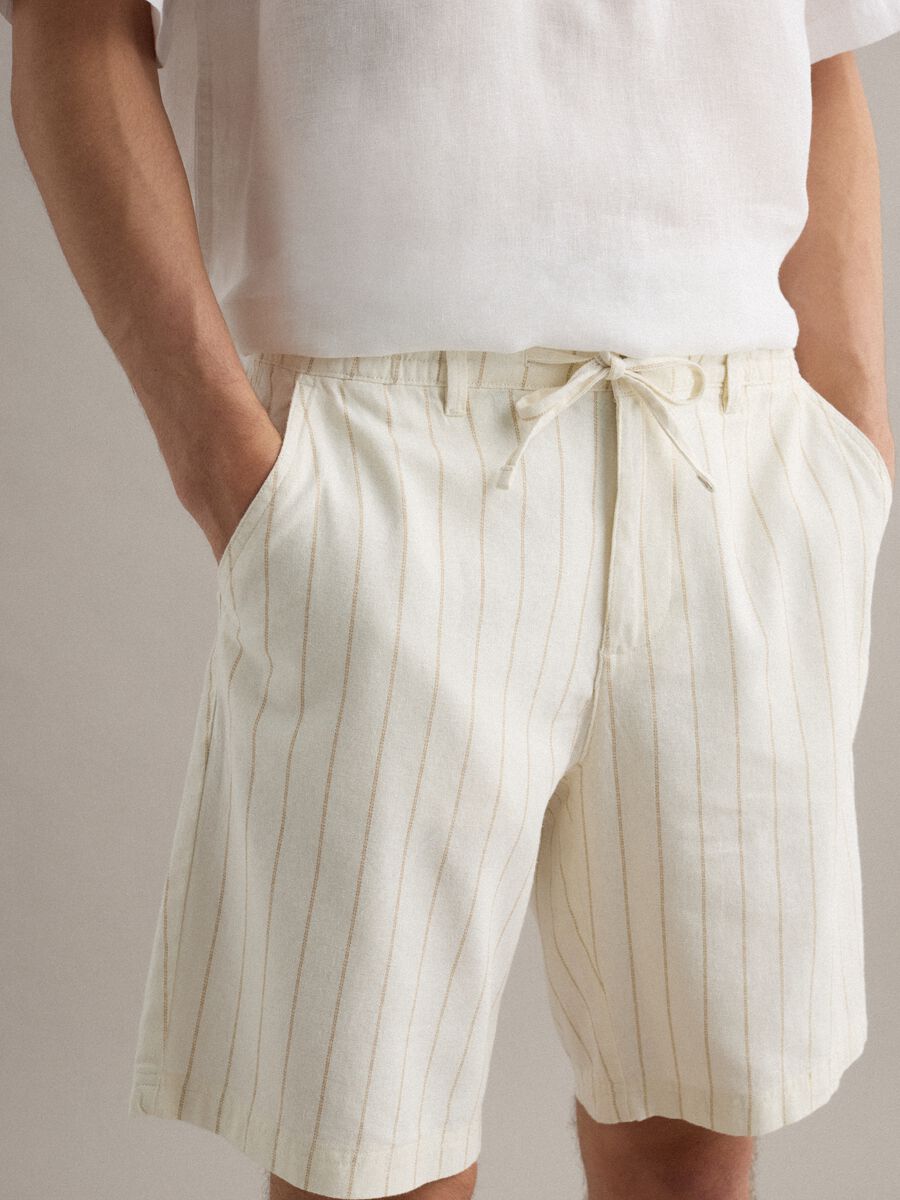 Multicolour striped linen-cotton blend shorts, regular fit_3