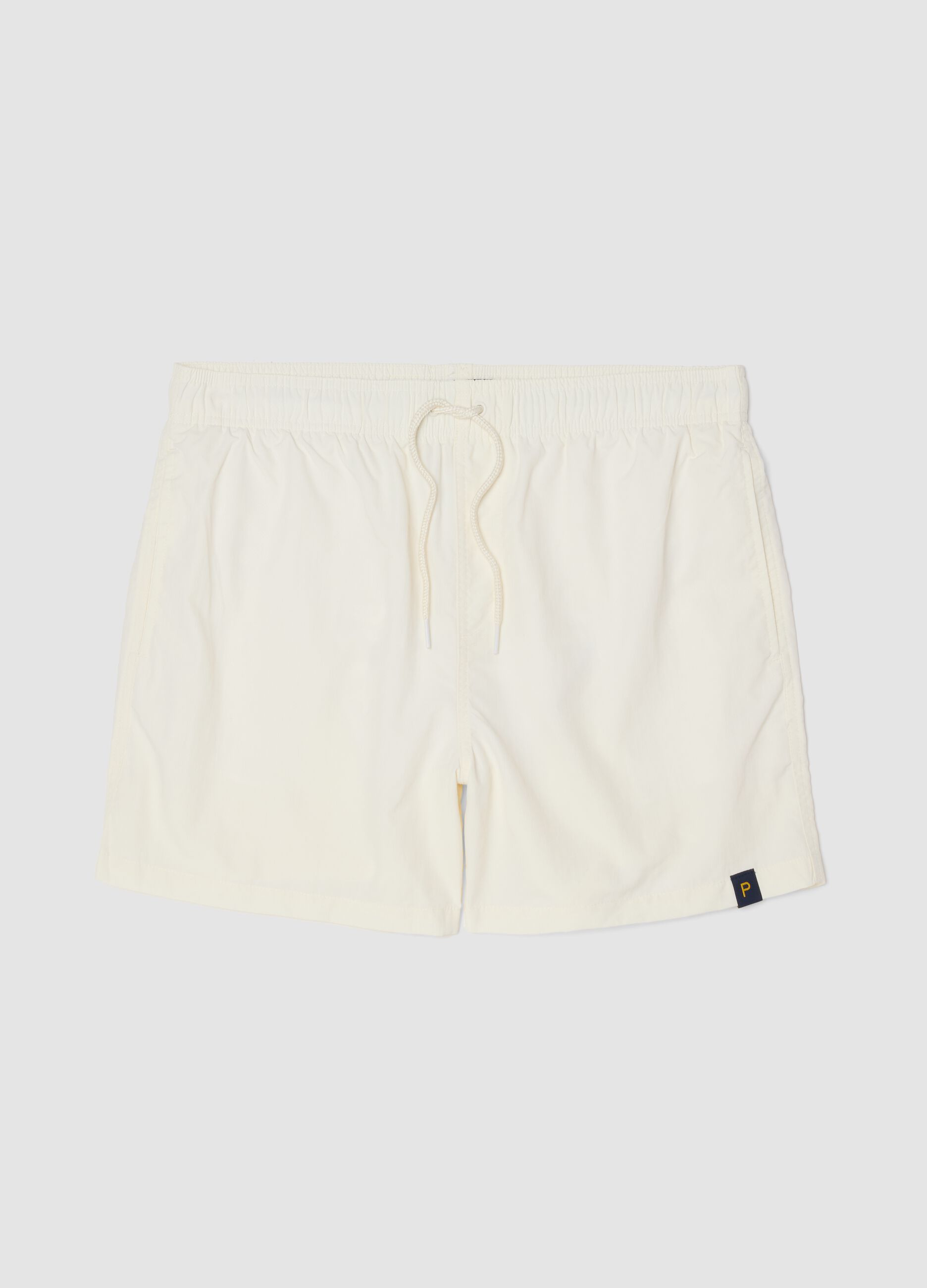 Wei&szlig;e Badeshorts mit elastischem Bund und Kordelzug
