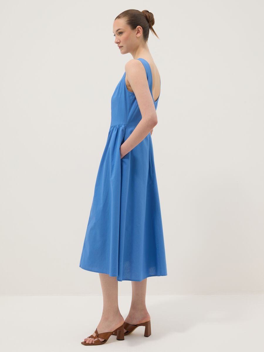Blue pure cotton dress with boat neckline_0