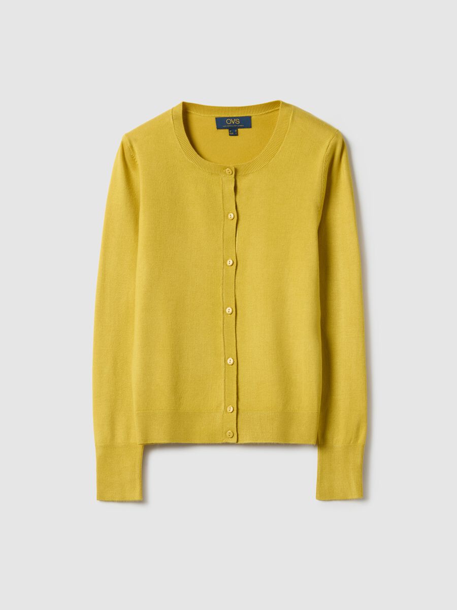 Yellow Crew Neck Regular Fit Cardigan_4