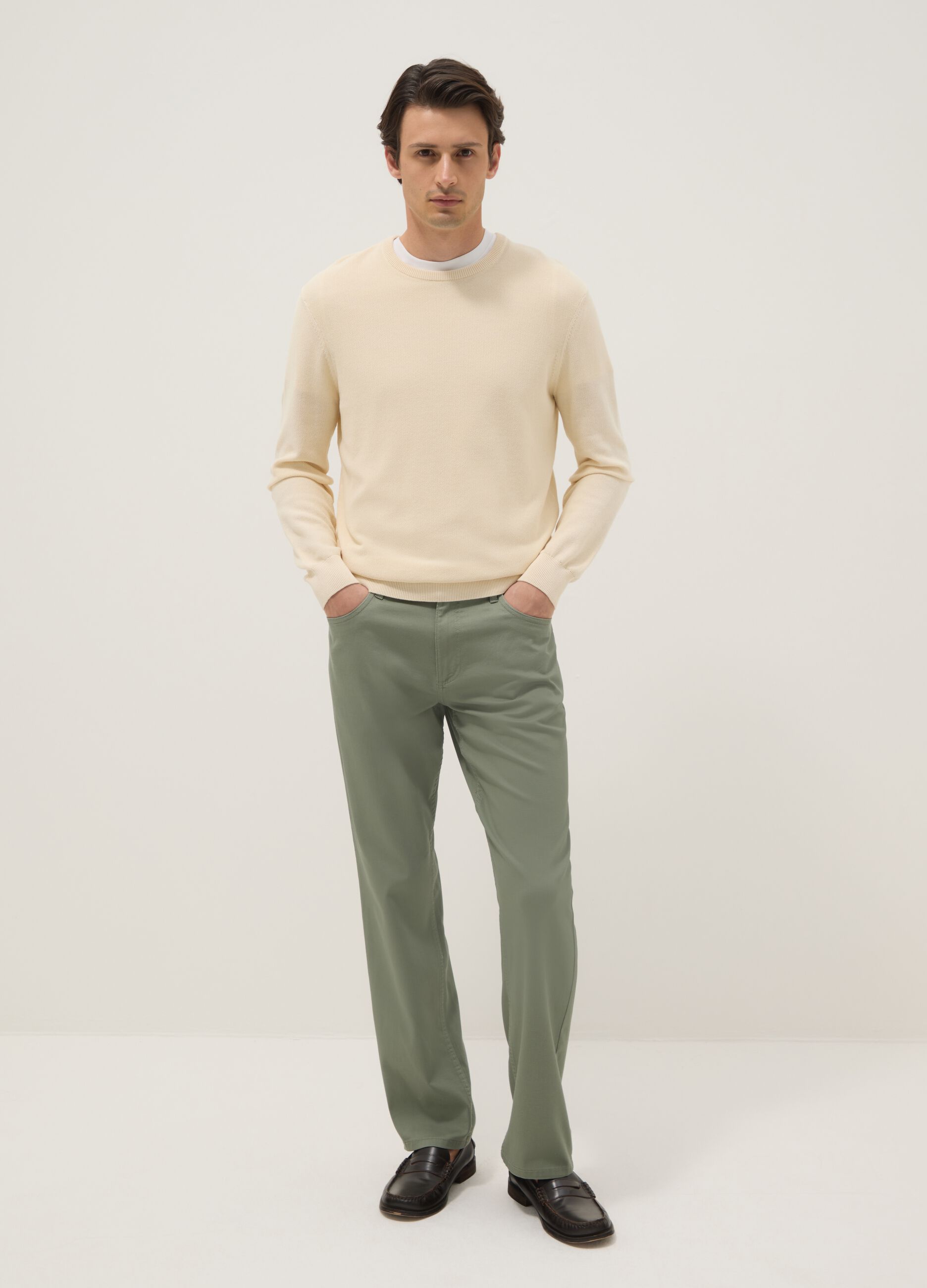 Regular fit green stretch cotton trousers