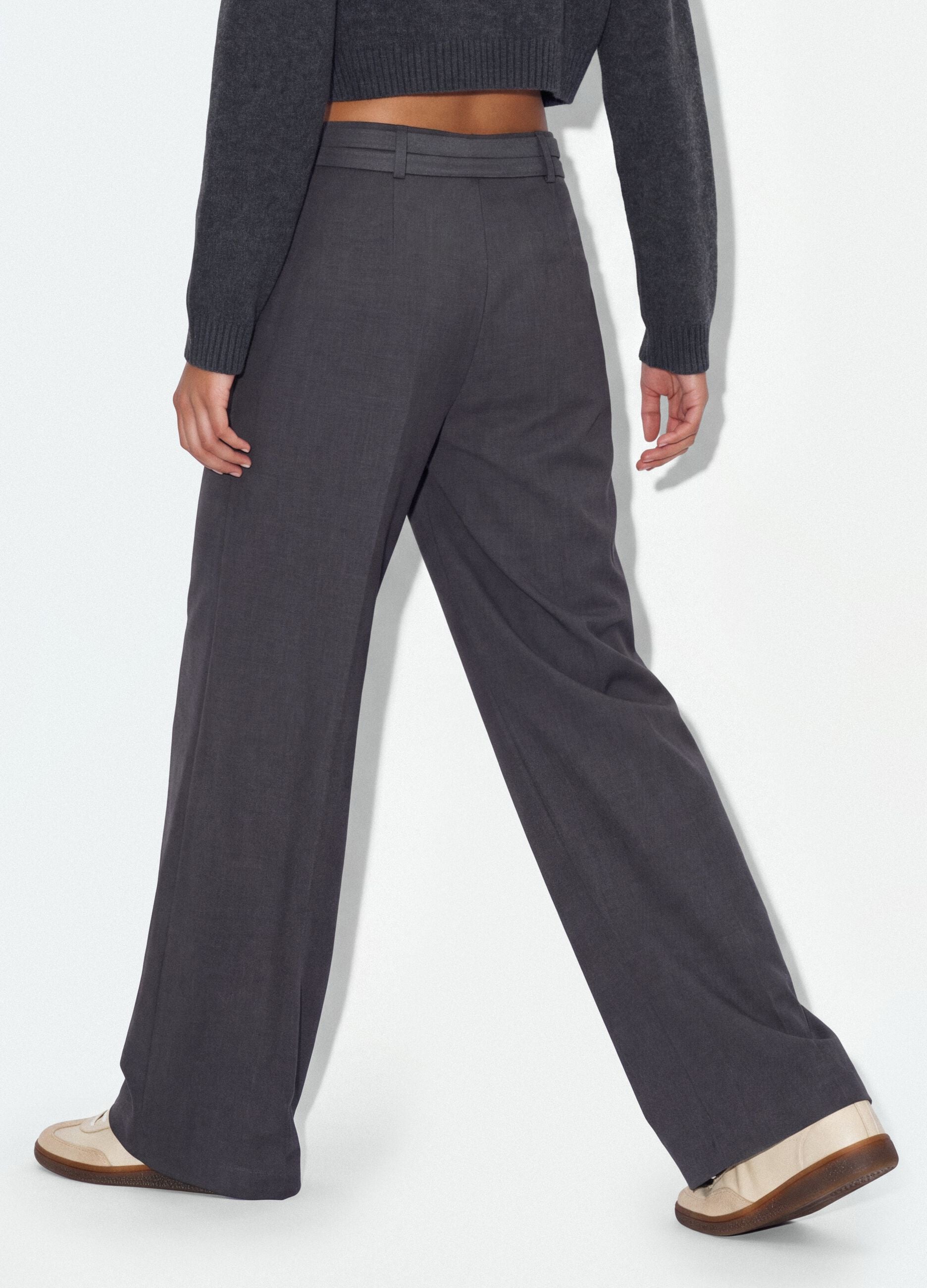 Grey formal stretch-viscose trousers with belt