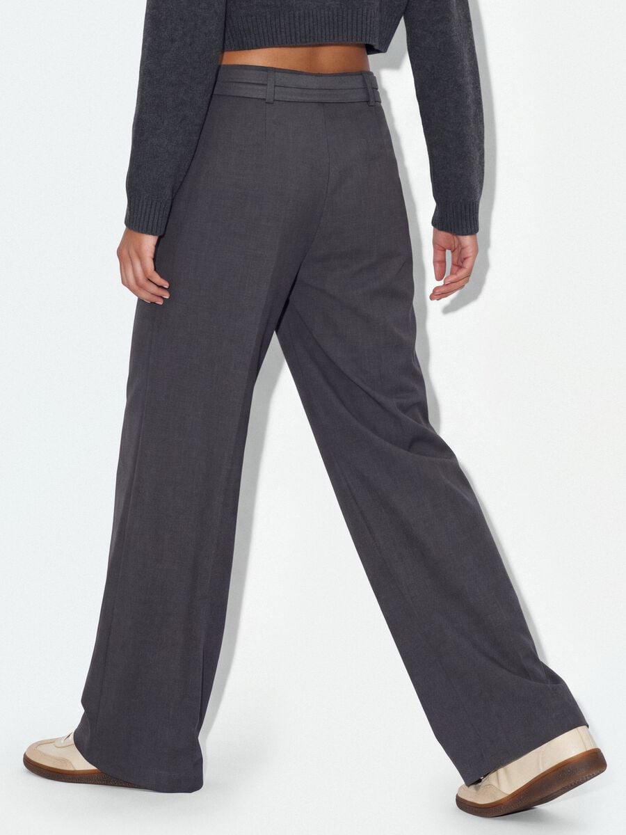 Grey formal stretch-viscose trousers with belt_2