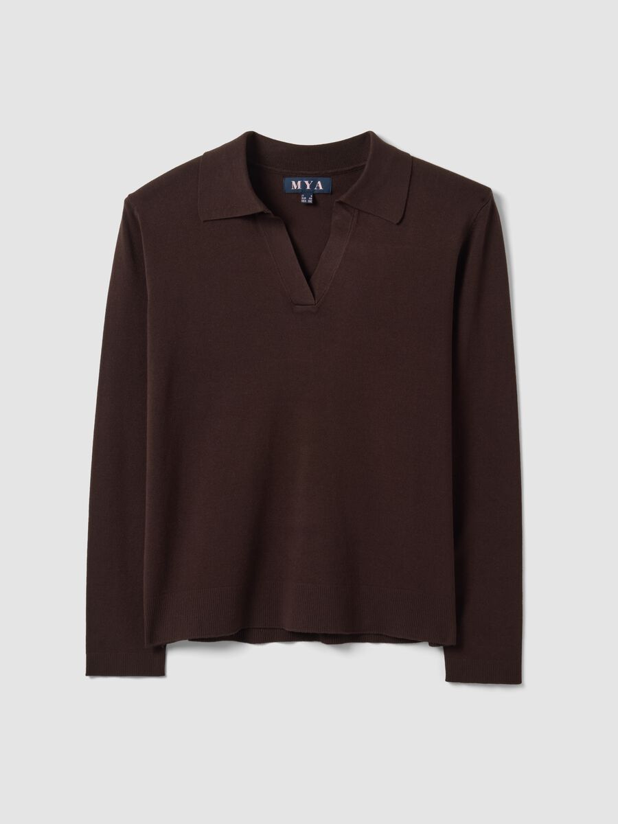 Brown viscose-blend polo-collar jumper with oversized fit_4