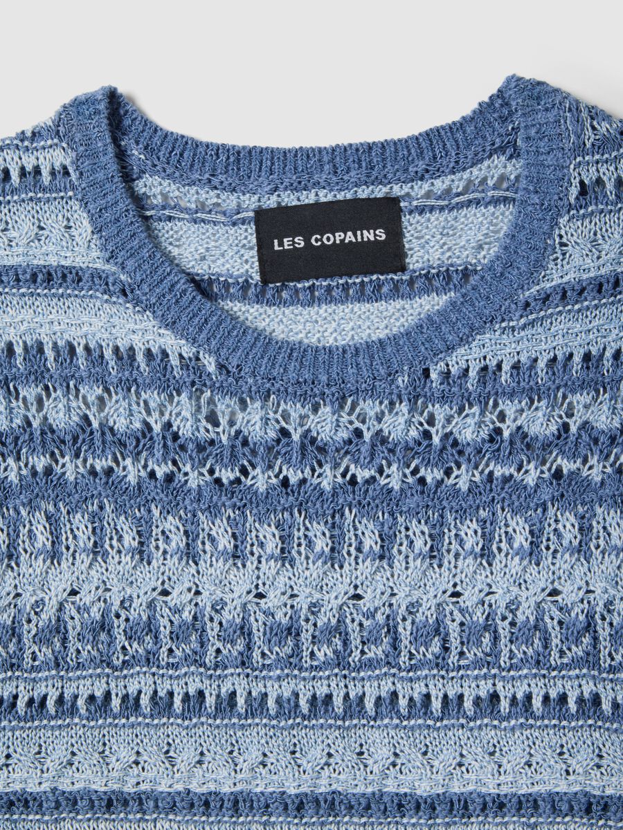 Blue cotton-blend regular fit knit patterned sweater_5