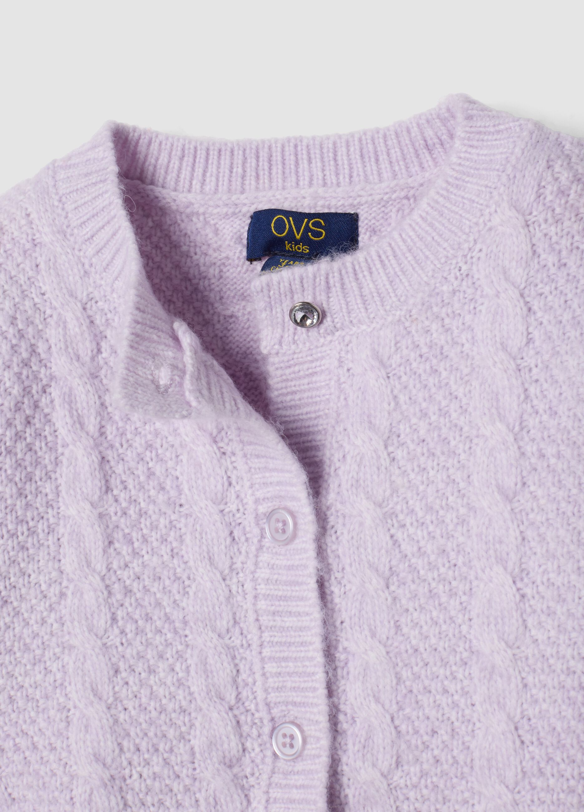 Purple cable-knit wool-blend cardigan with buttons, regular fit