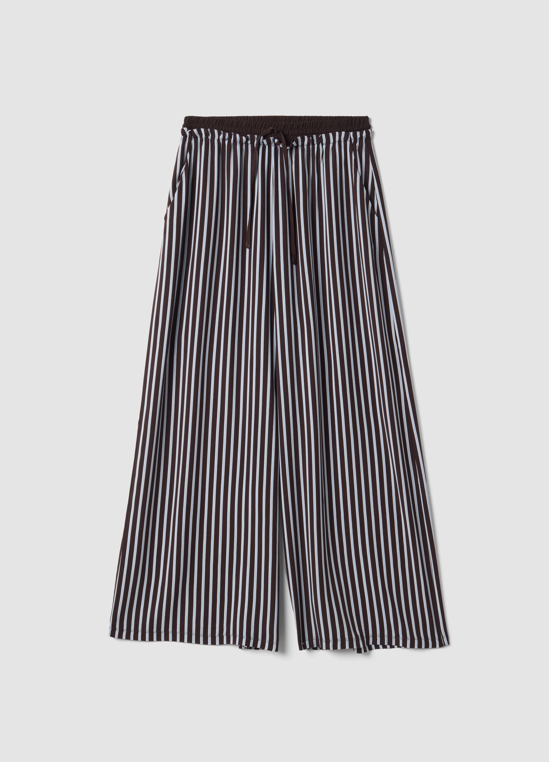 Brown striped pure viscose pyjama bottoms