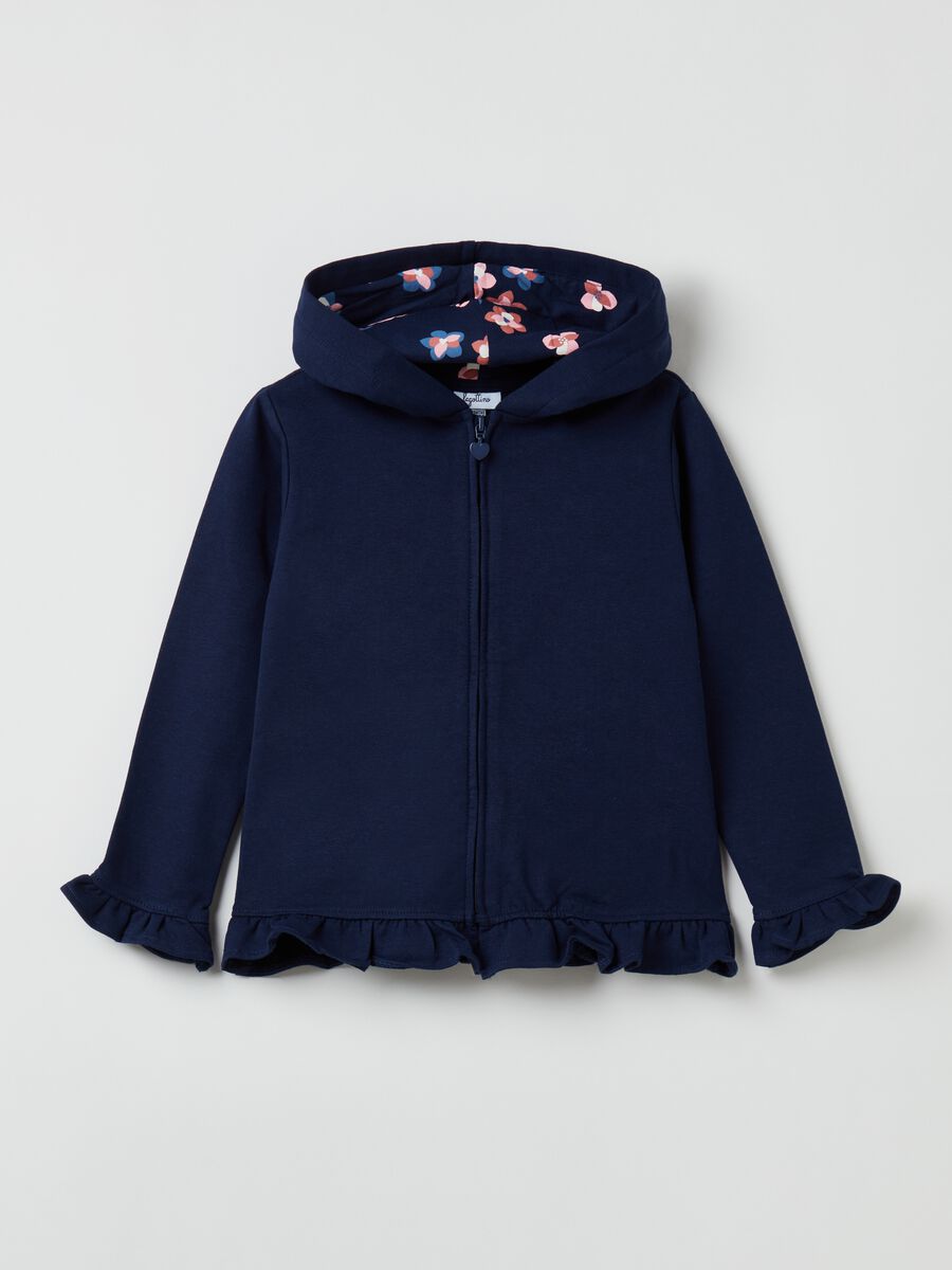Full-zip hoodie with hood and ruffles_0