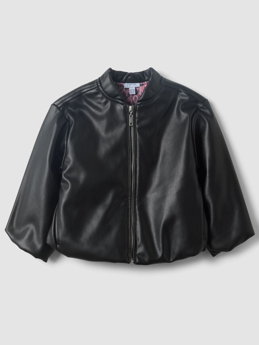 Schwarze wattierte M&auml;dchenjacke mit Reissverschluss_0