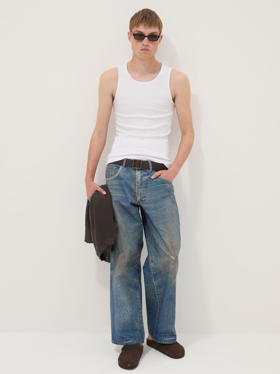 White fitted ribbed stretch-cotton tank top_2