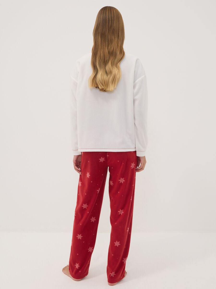 White fleece crew-neck regular-fit printed pyjamas_3
