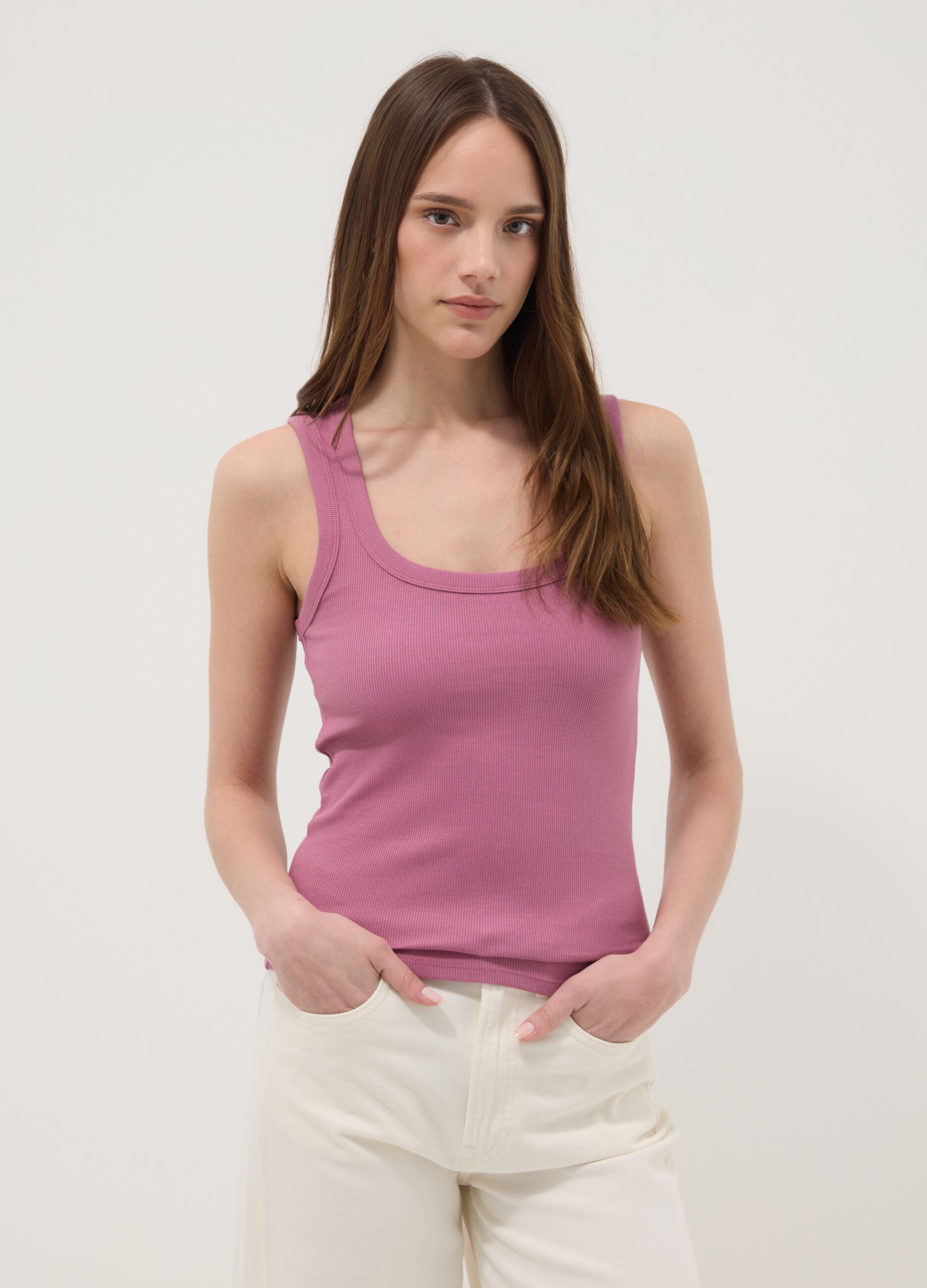 Pink stretch cotton tank top