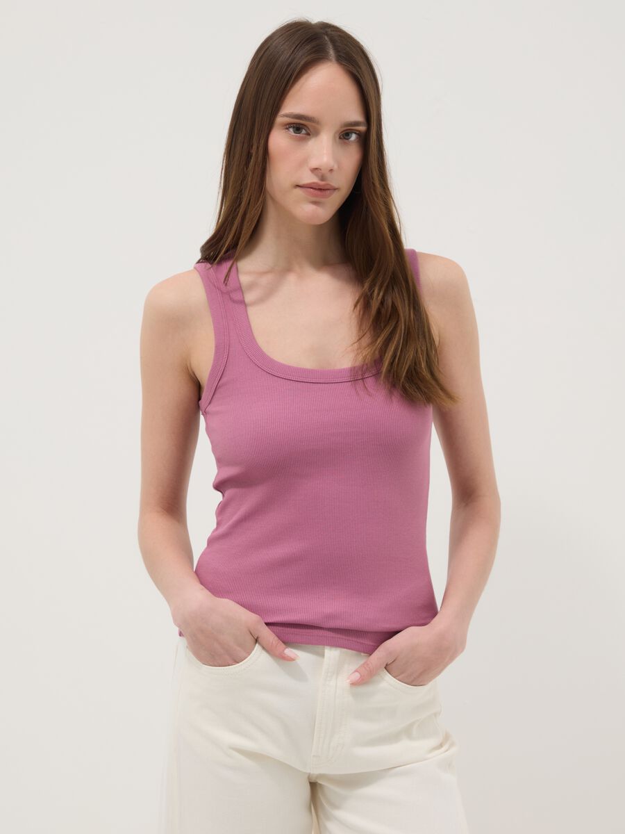 Pink stretch cotton tank top_1