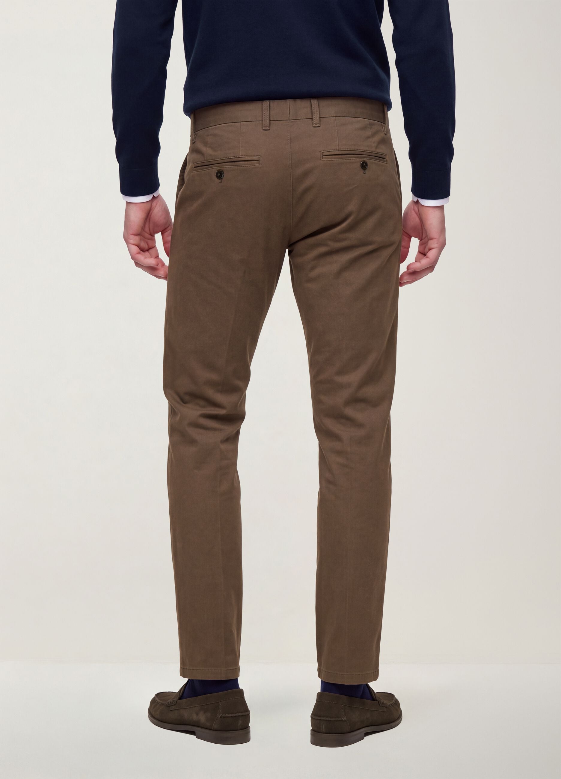 Brown slim-fit stretch cotton twill chino trousers