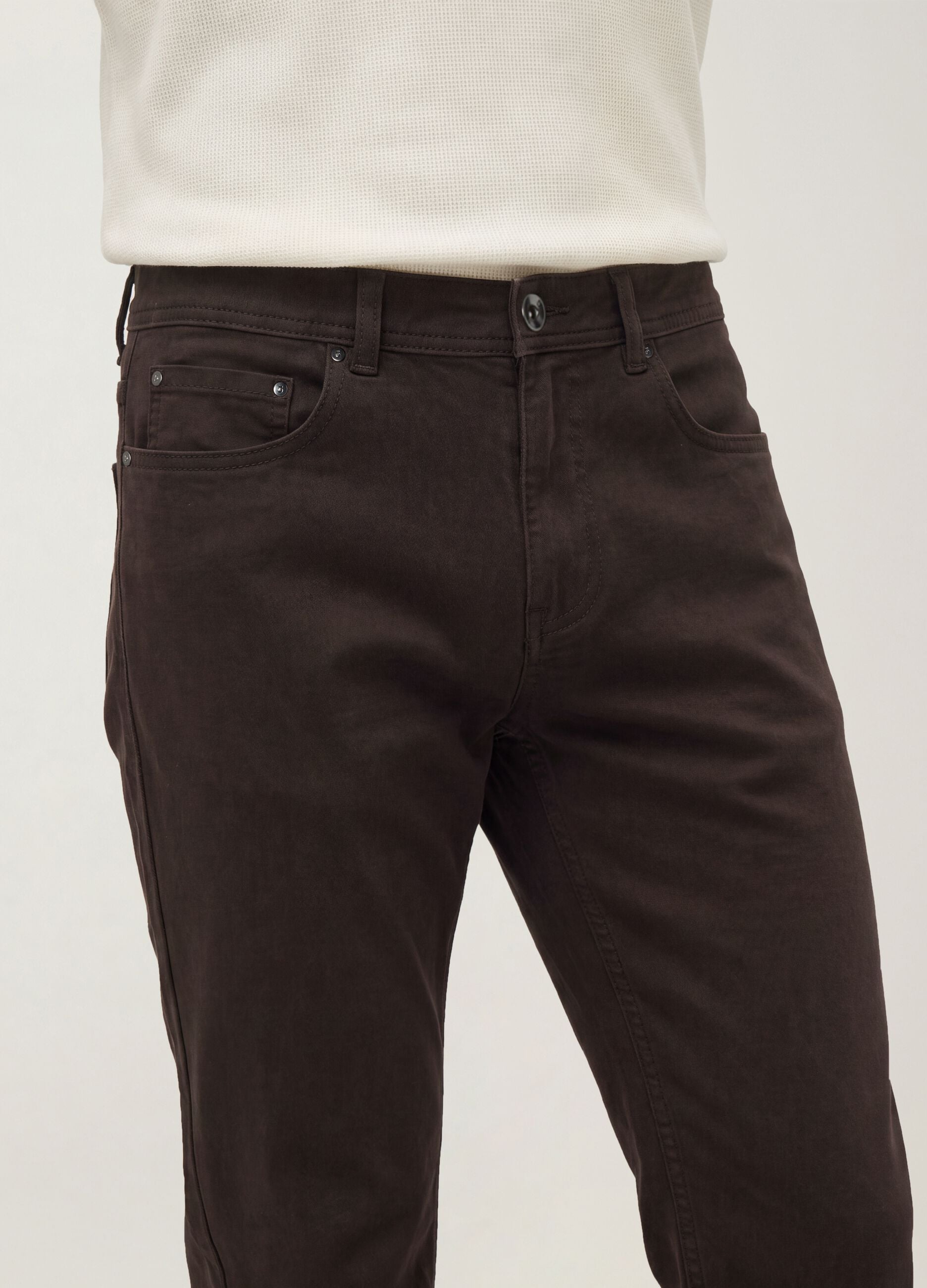 Brown slim-fit stretch cotton trousers