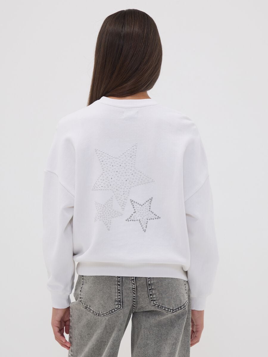 White oversized pure cotton sweatshirt with stars for girls_2
