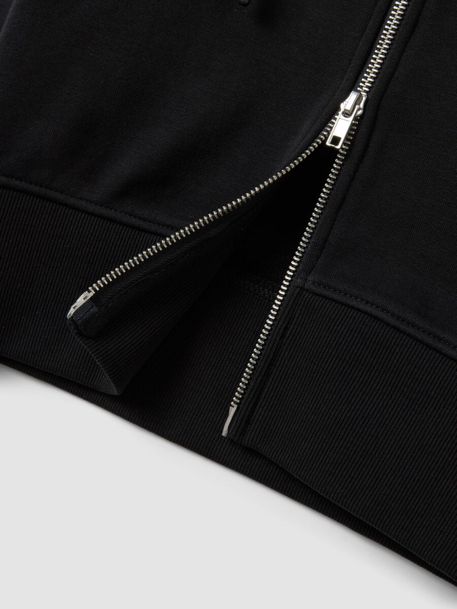 Felpa full zip nera in misto cotone con cappuccio fitted_1