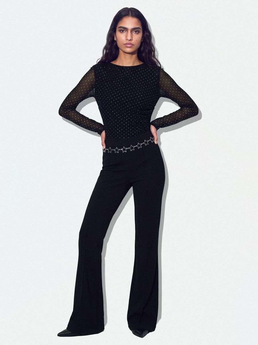 Black flared trousers in stretch modal_0
