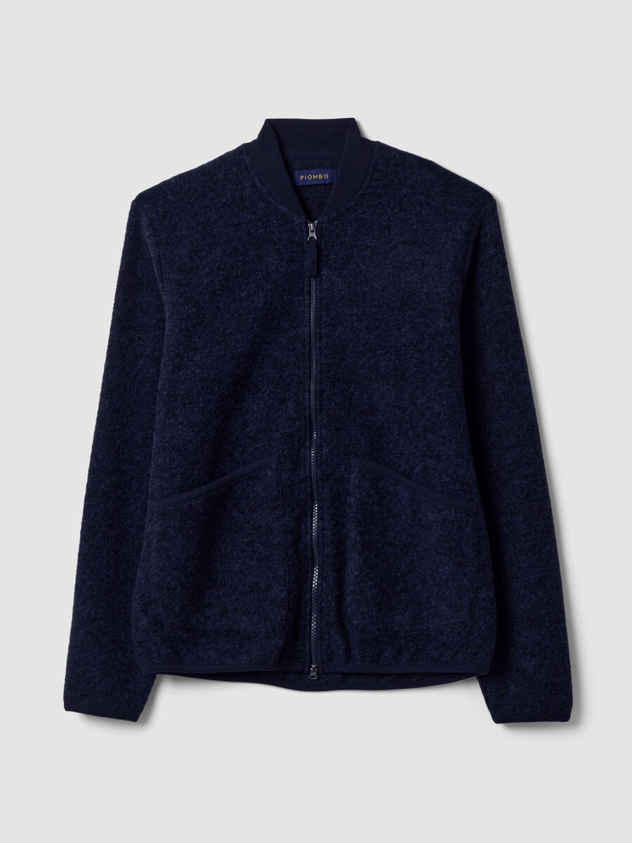 Blue wool-blend sweatshirt with ribbed collar_0