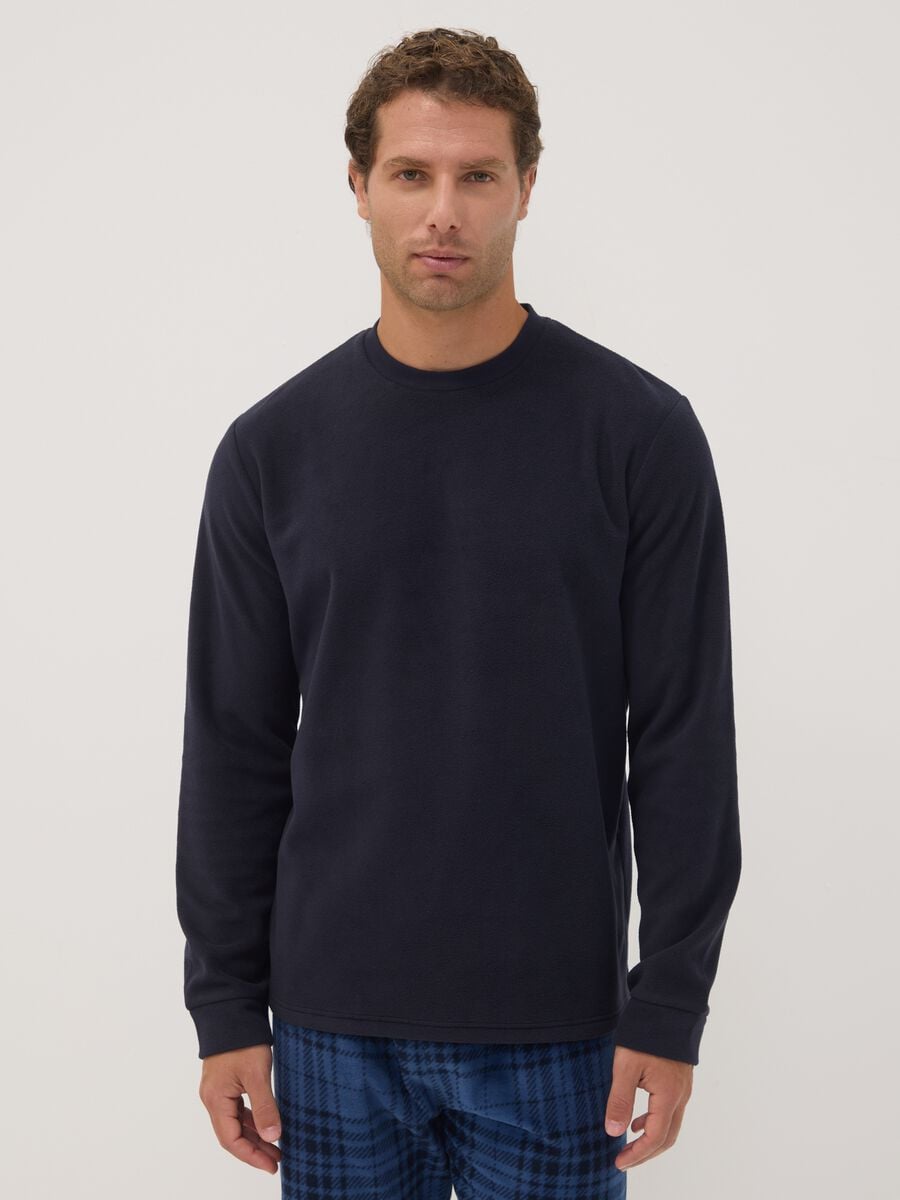 Pigiama blu navy con girocollo e pantaloni a quadri regular fit_1