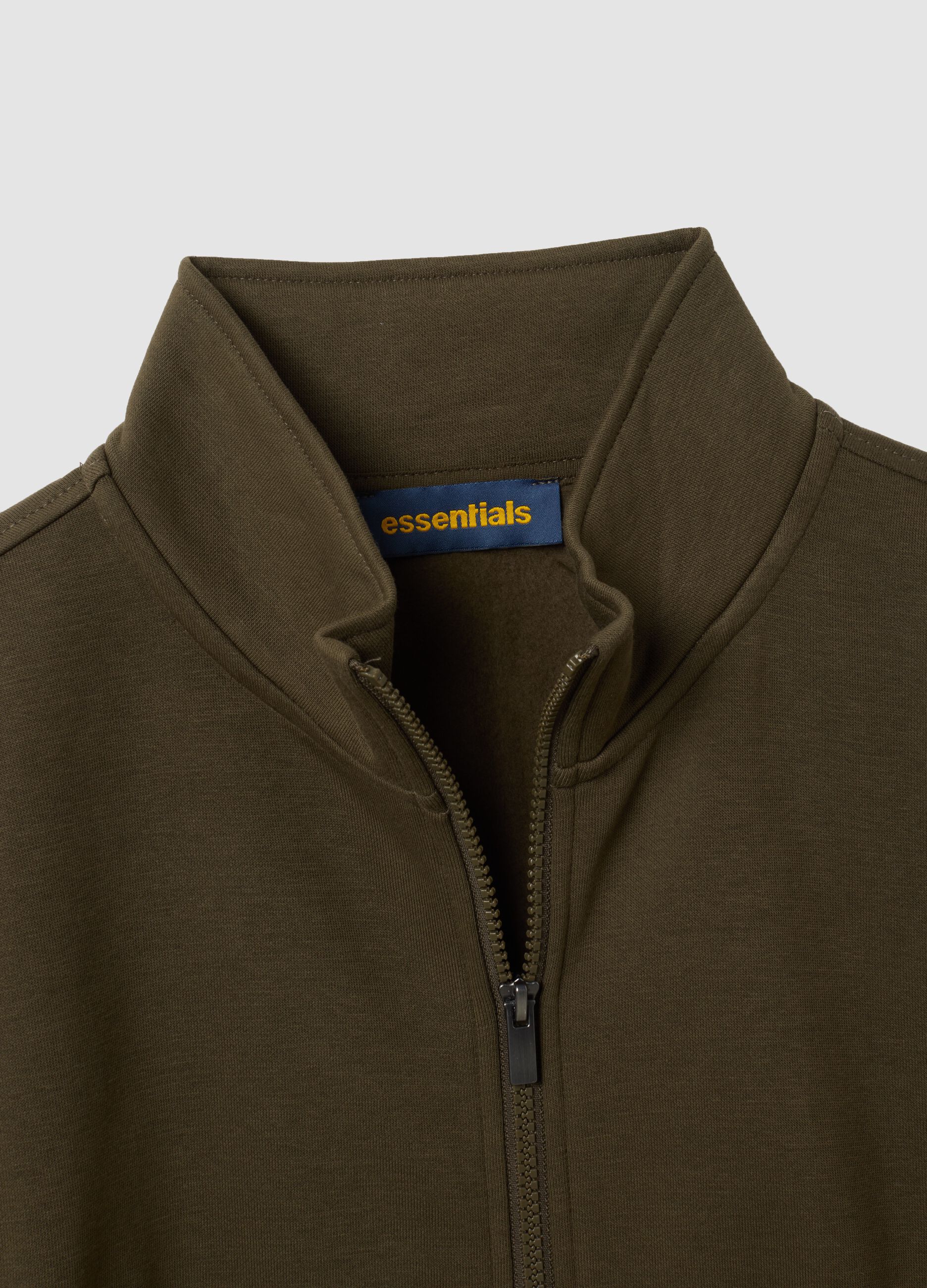 Green cotton-blend regular-fit sweatshirt with zip and crew neck