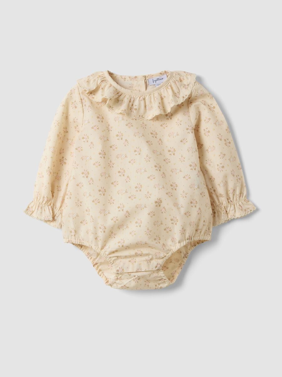 Beiger Baby-M&auml;dchen-Body aus reiner Baumwolle mit R&uuml;schenkragen und Blumenprint_0