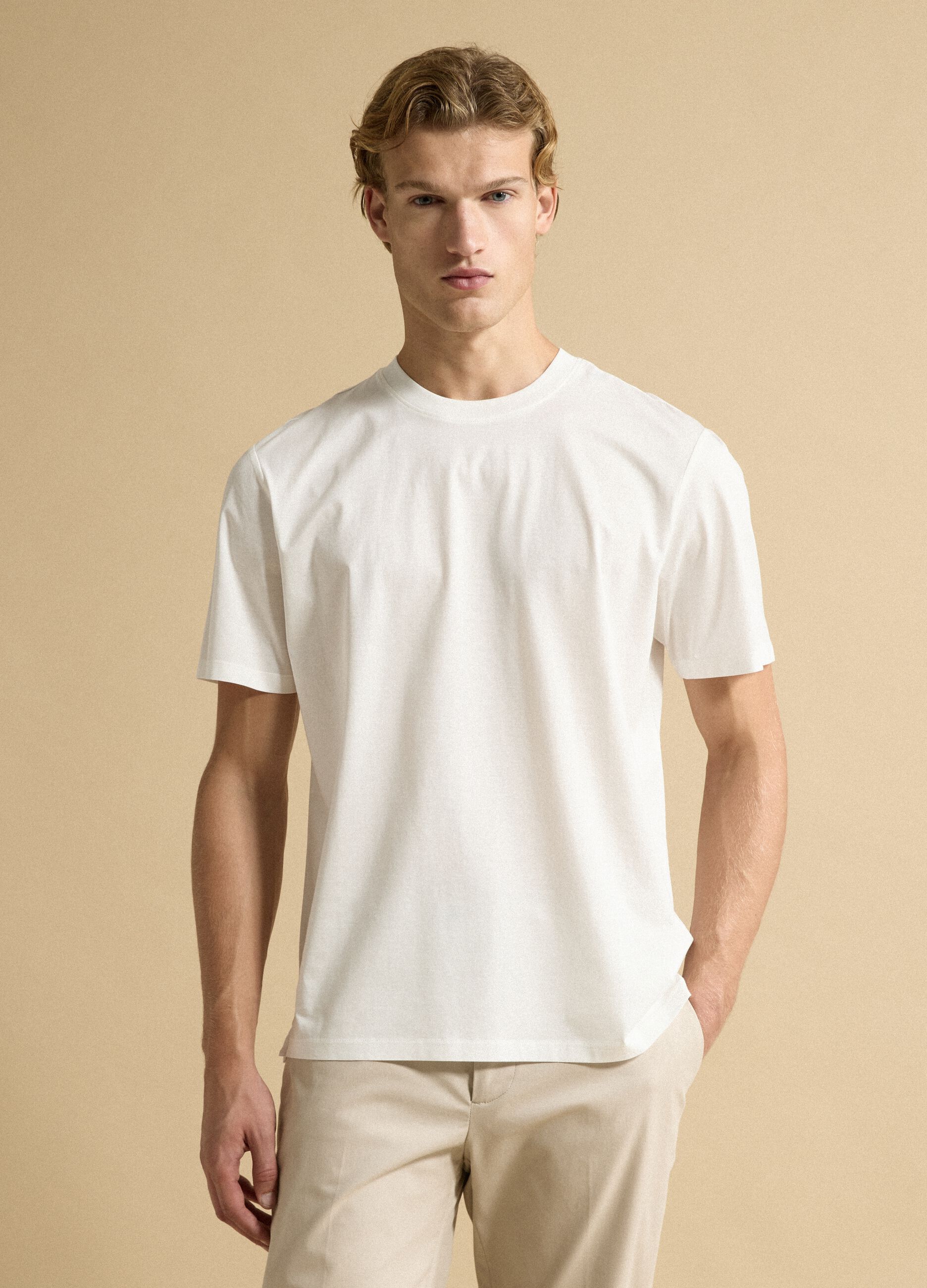 White pure cotton jersey T-shirt with crew neck, relaxed fit