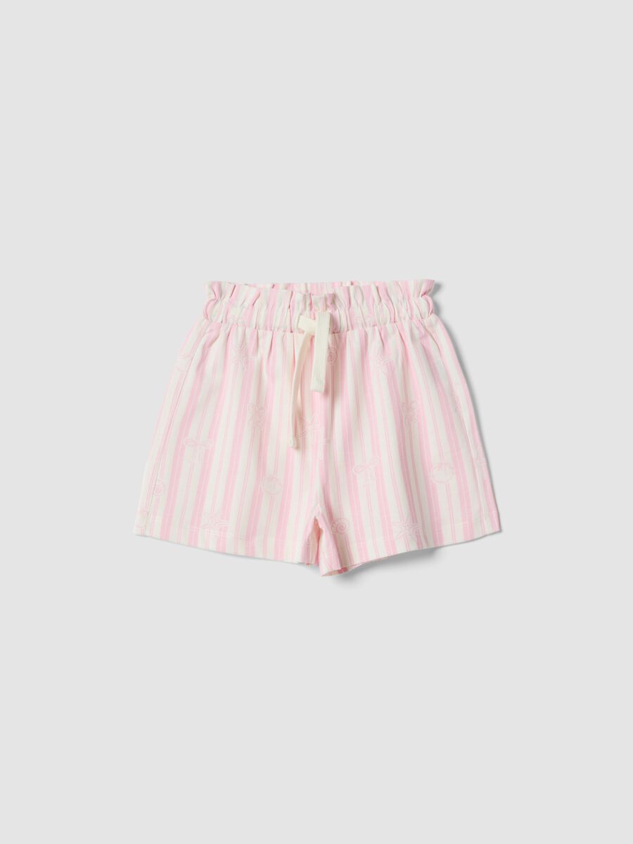 Short en pur coton &agrave; rayures blanches et roses pour fille avec imprim&eacute;s_0