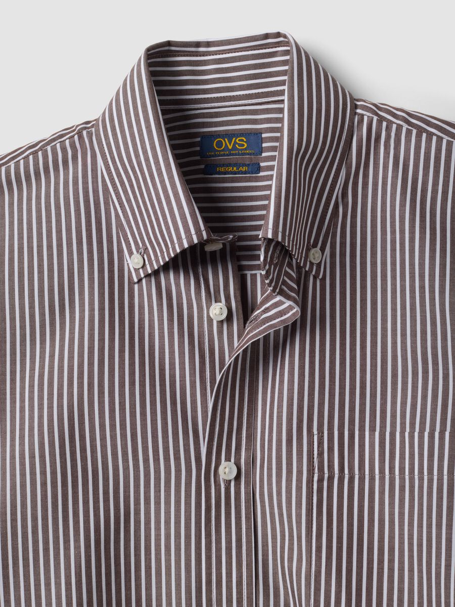 Brown striped cotton-blend button-down collar easy-iron regular-fit shirt_6