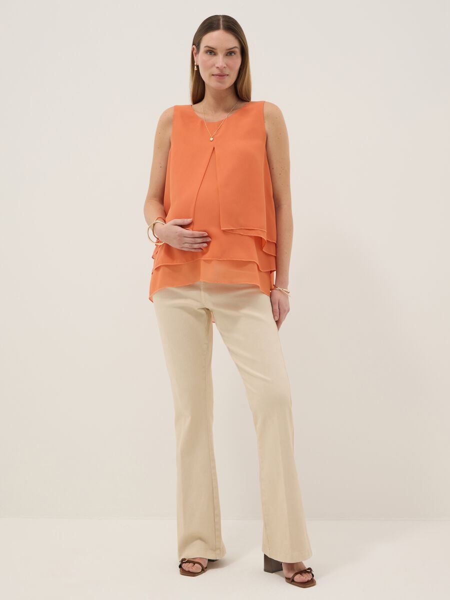 Orange Sleeveless Maternity Blouse_0
