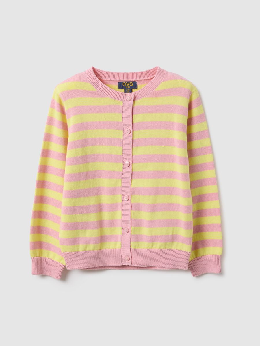 Girls' regular fit multicolour striped pure cotton cardigan_0