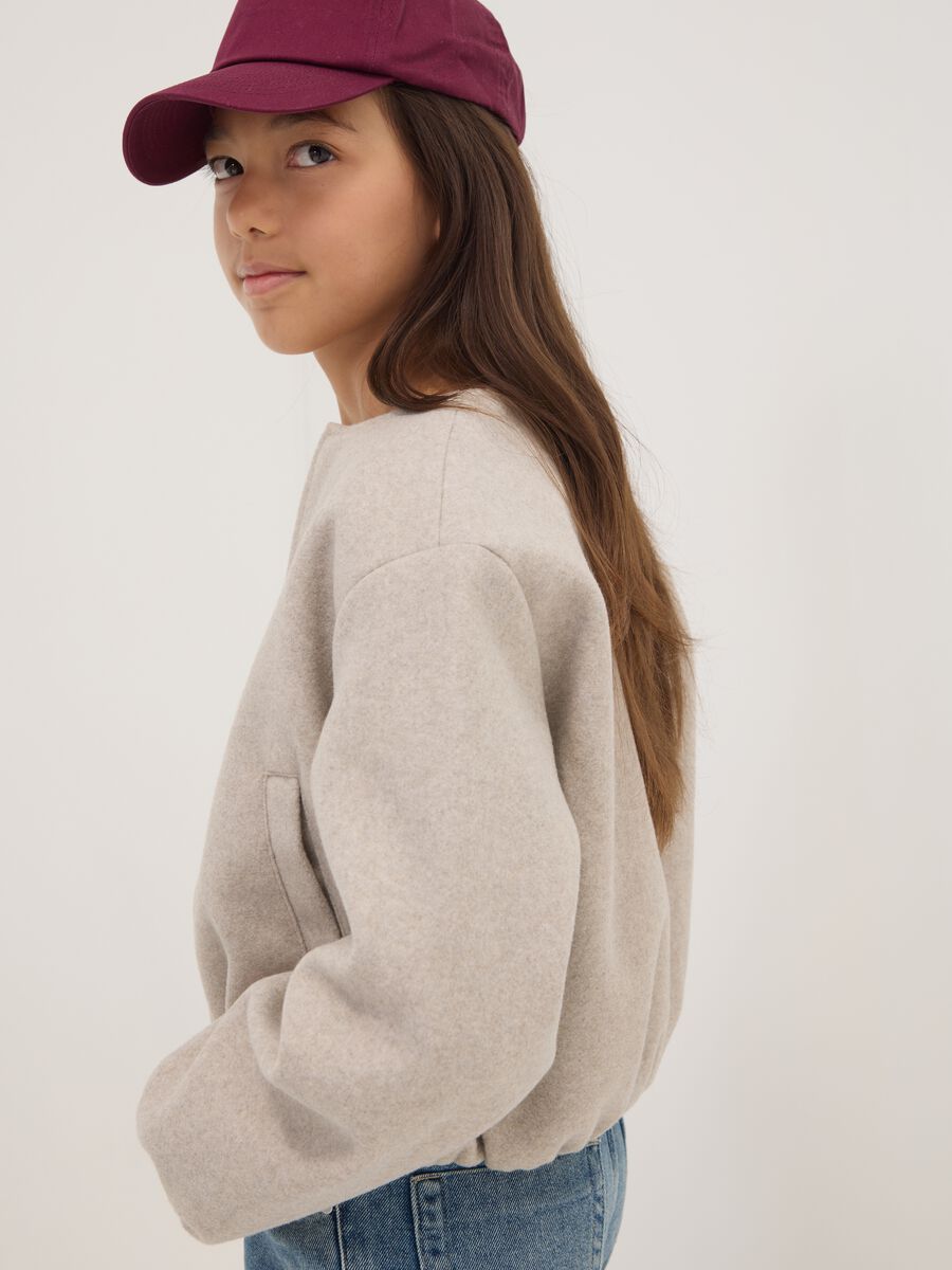 Kurze beige Bomberjacke mit Reissverschluss f&uuml;r M&auml;dchen_0
