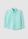 Regular fit blue linen blend boys' shirt with embroidery_0