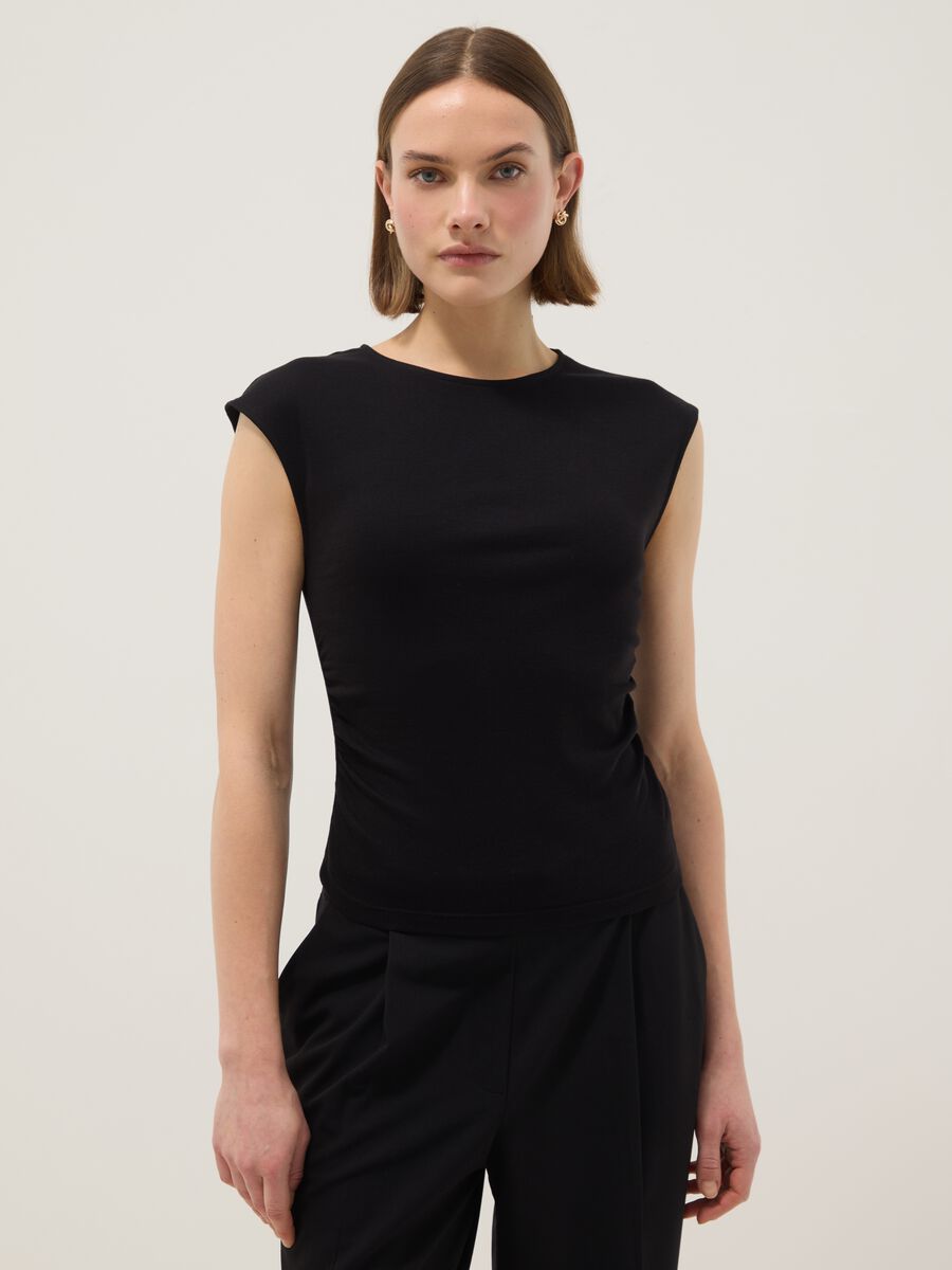 Black pure cotton regular fit tank top_0