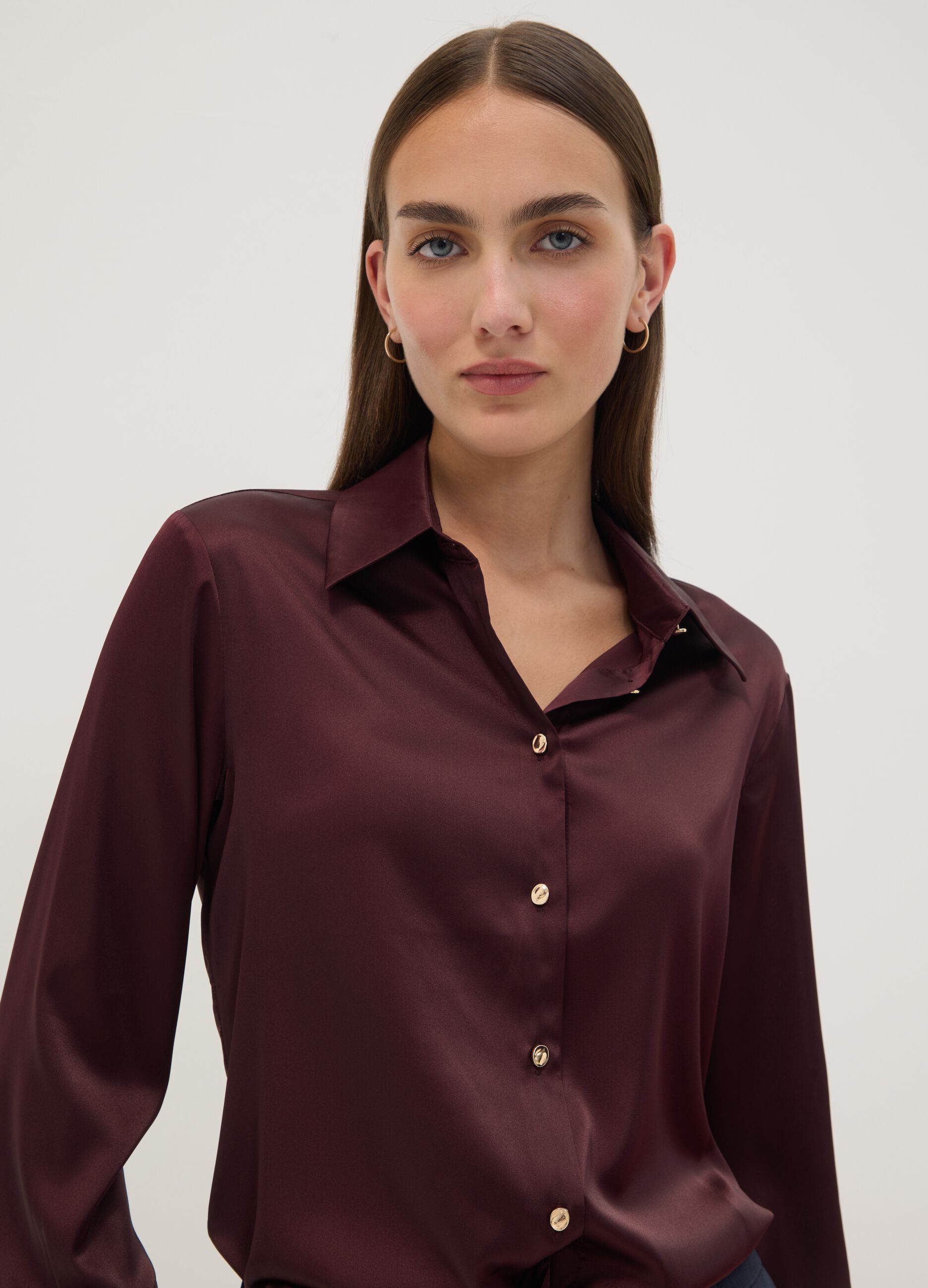 Violettes Stretch-Hemd mit klassischem Kragen
