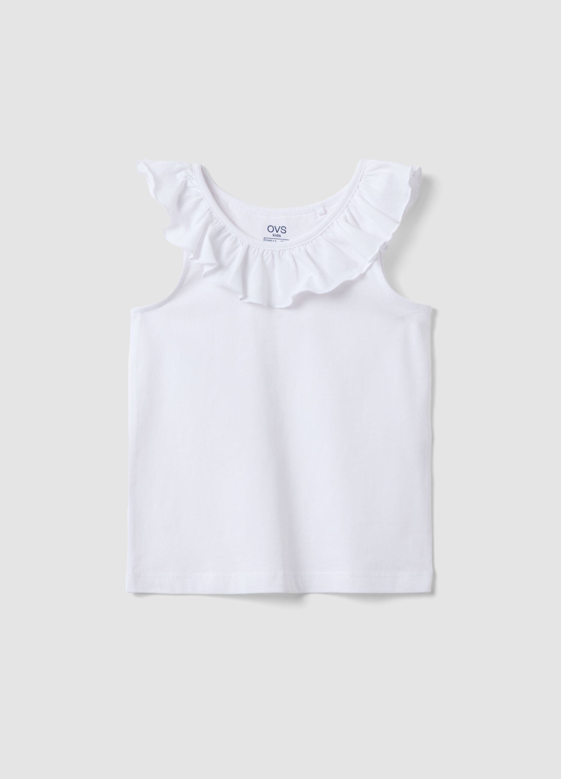 White pure cotton girls&rsquo; regular-fit tank top with ruffles