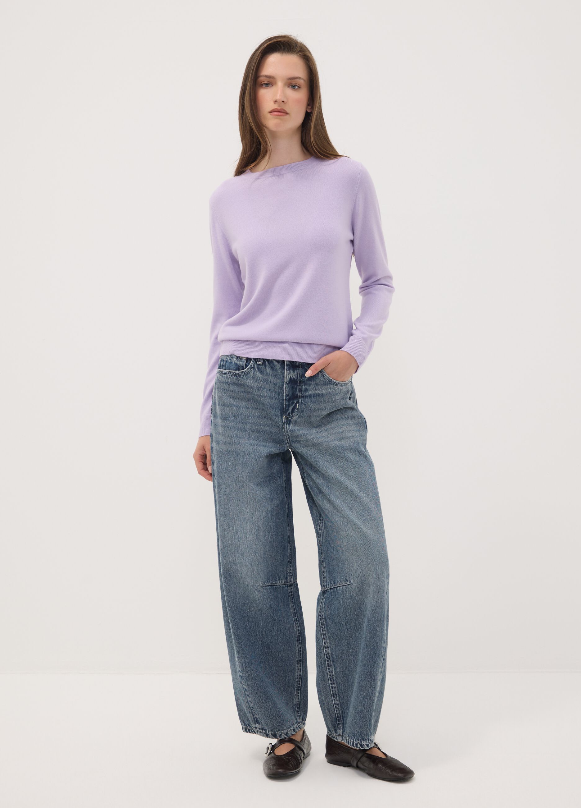 Maglia viola girocollo regular fit a maniche lunghe