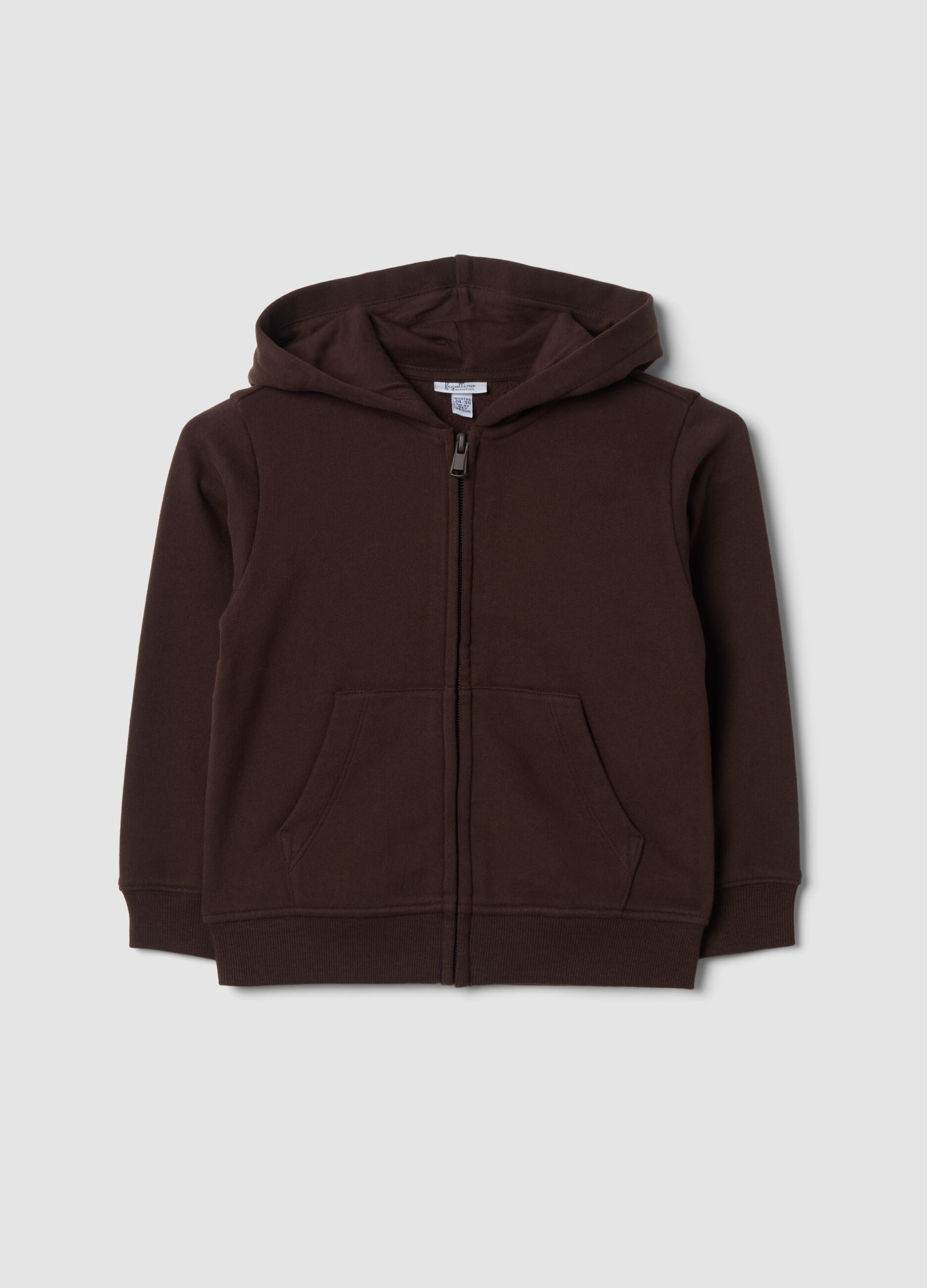 Felpa marrone con cappuccio in puro cotone organico regular fit