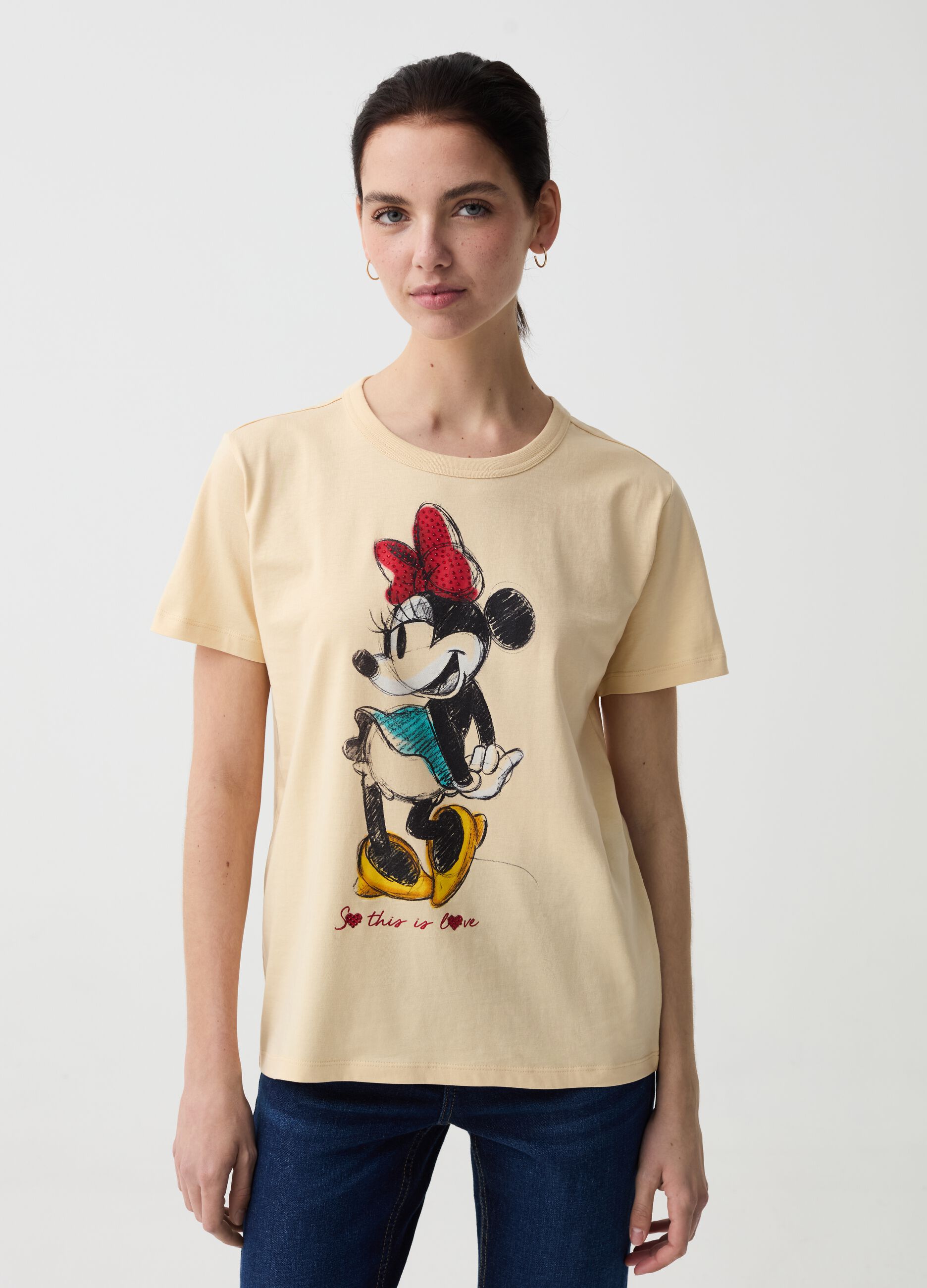 T-shirt with Minnie Mouse print and diamantés