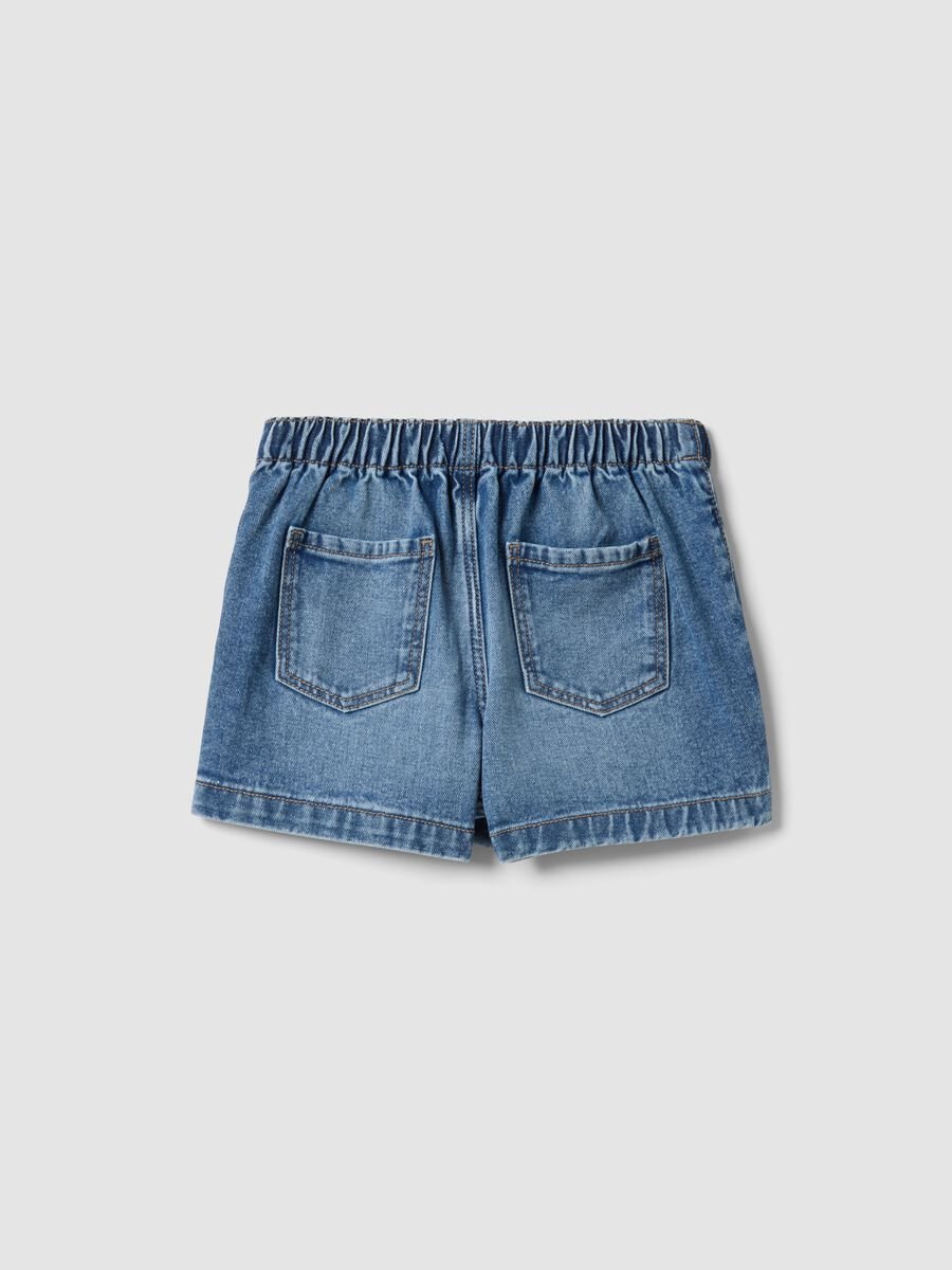 Girls&rsquo; blue denim shorts in pure cotton, regular fit, with buttons_1