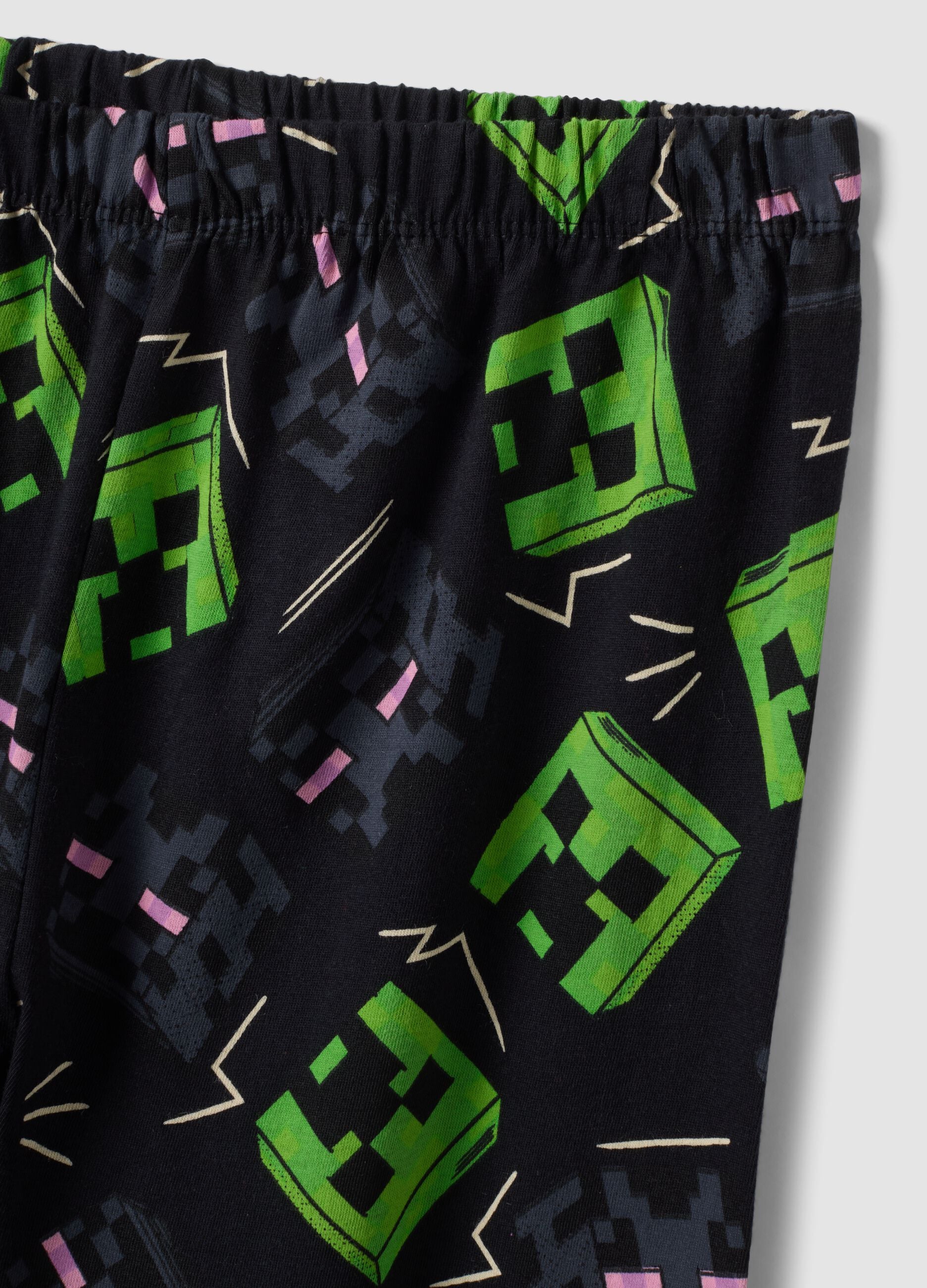 Schwarzer Minecraft-Pyjama aus reiner Bio-Baumwolle mit Print