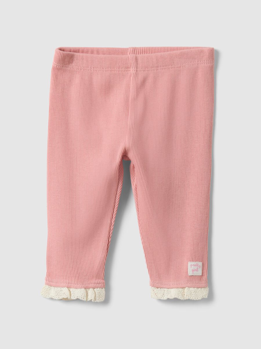 Legging rose pour b&eacute;b&eacute; fille en pur coton c&ocirc;tel&eacute; avec d&eacute;tails crochet_0