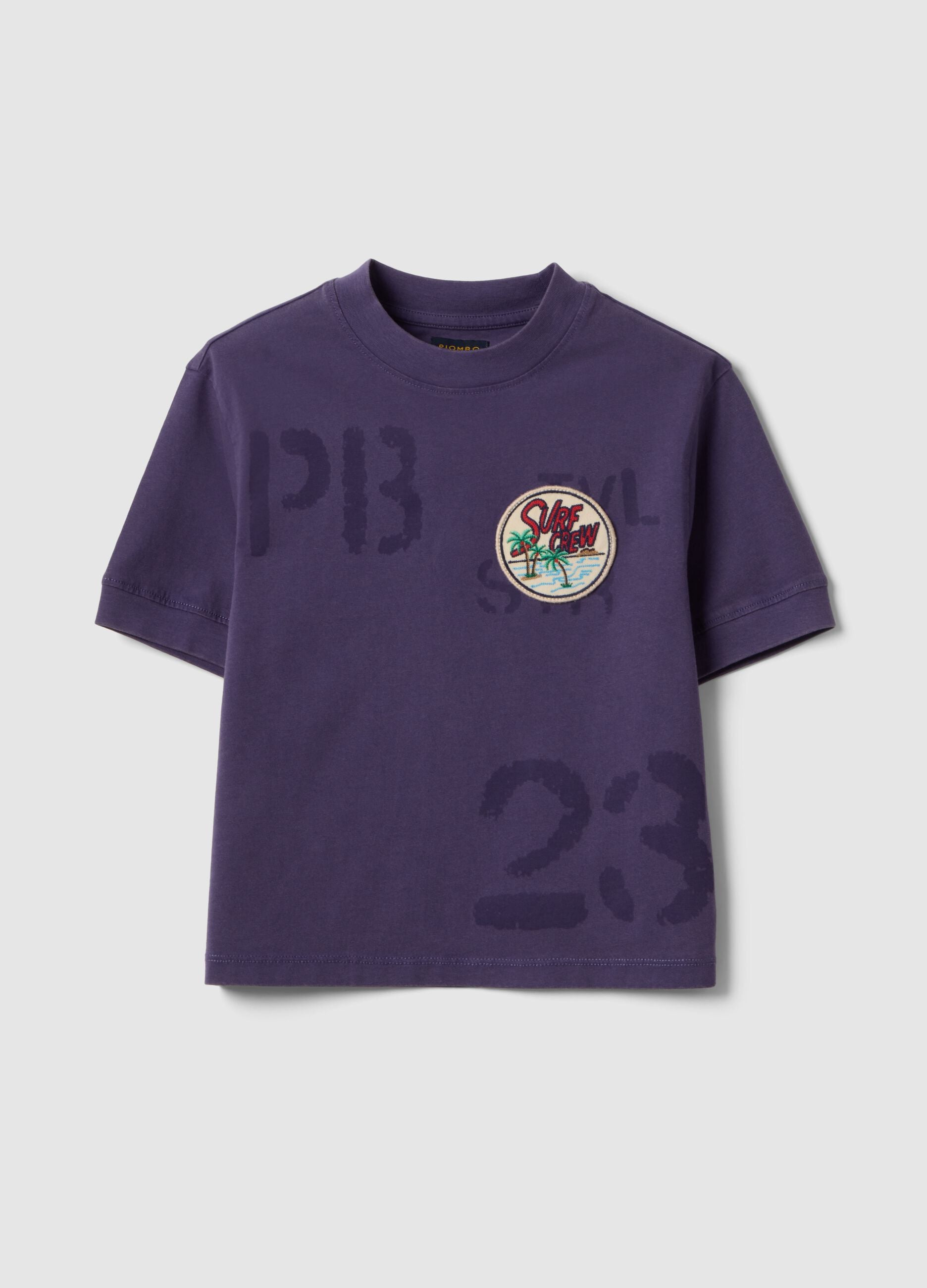 Children's purple pure cotton T-shirt, regular fit with patch