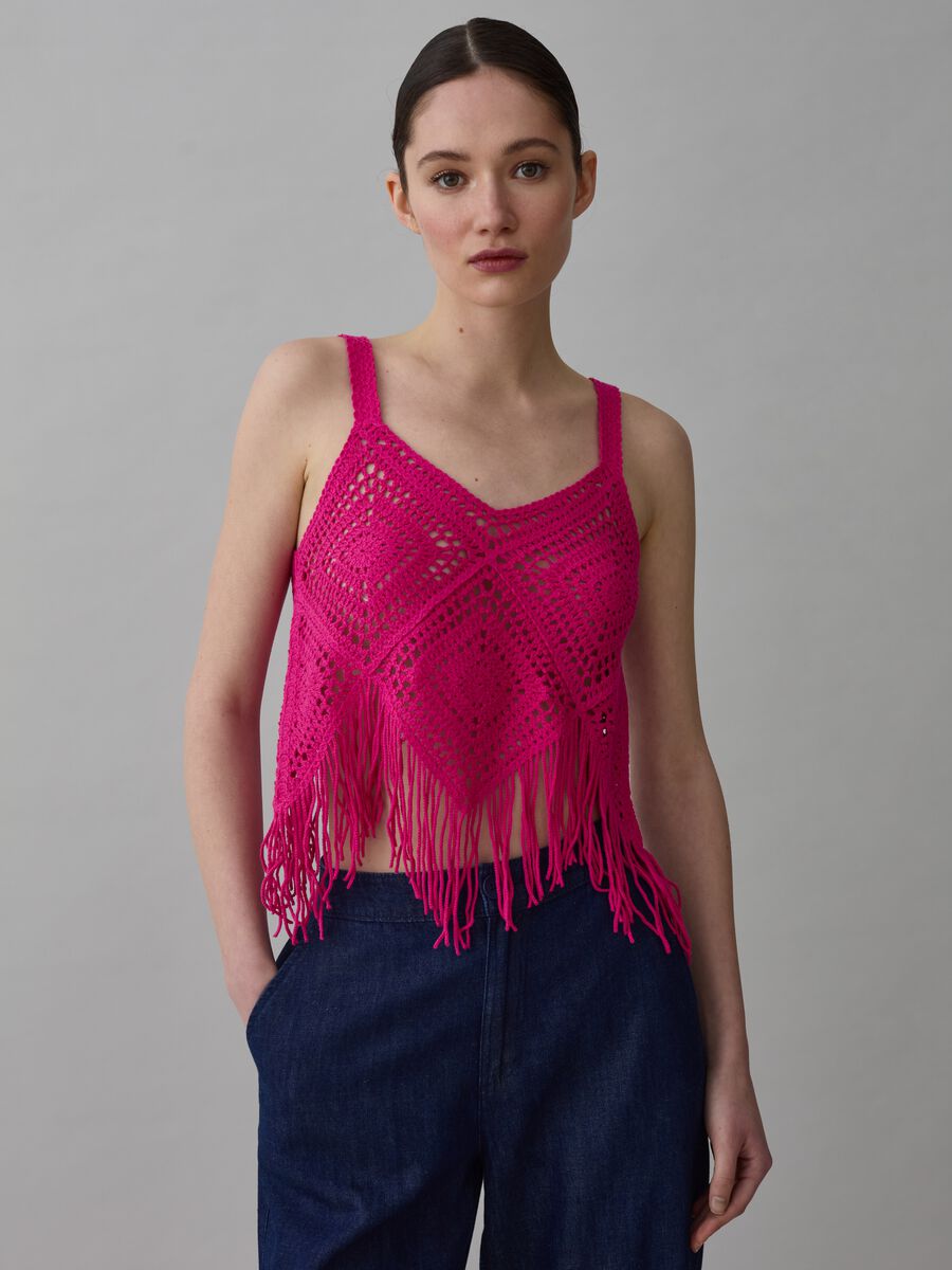 Crochet crop top with fringes_0