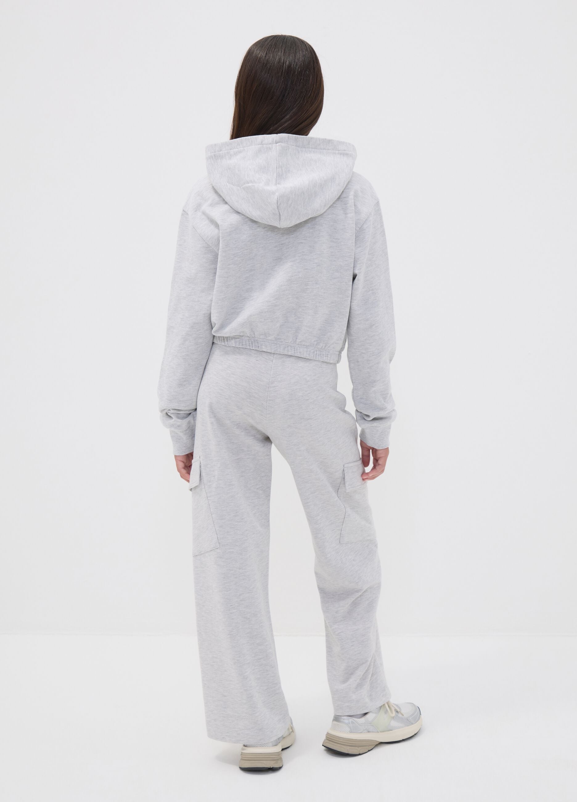 Pantaloni cargo grigi culotte in puro cotone per ragazza