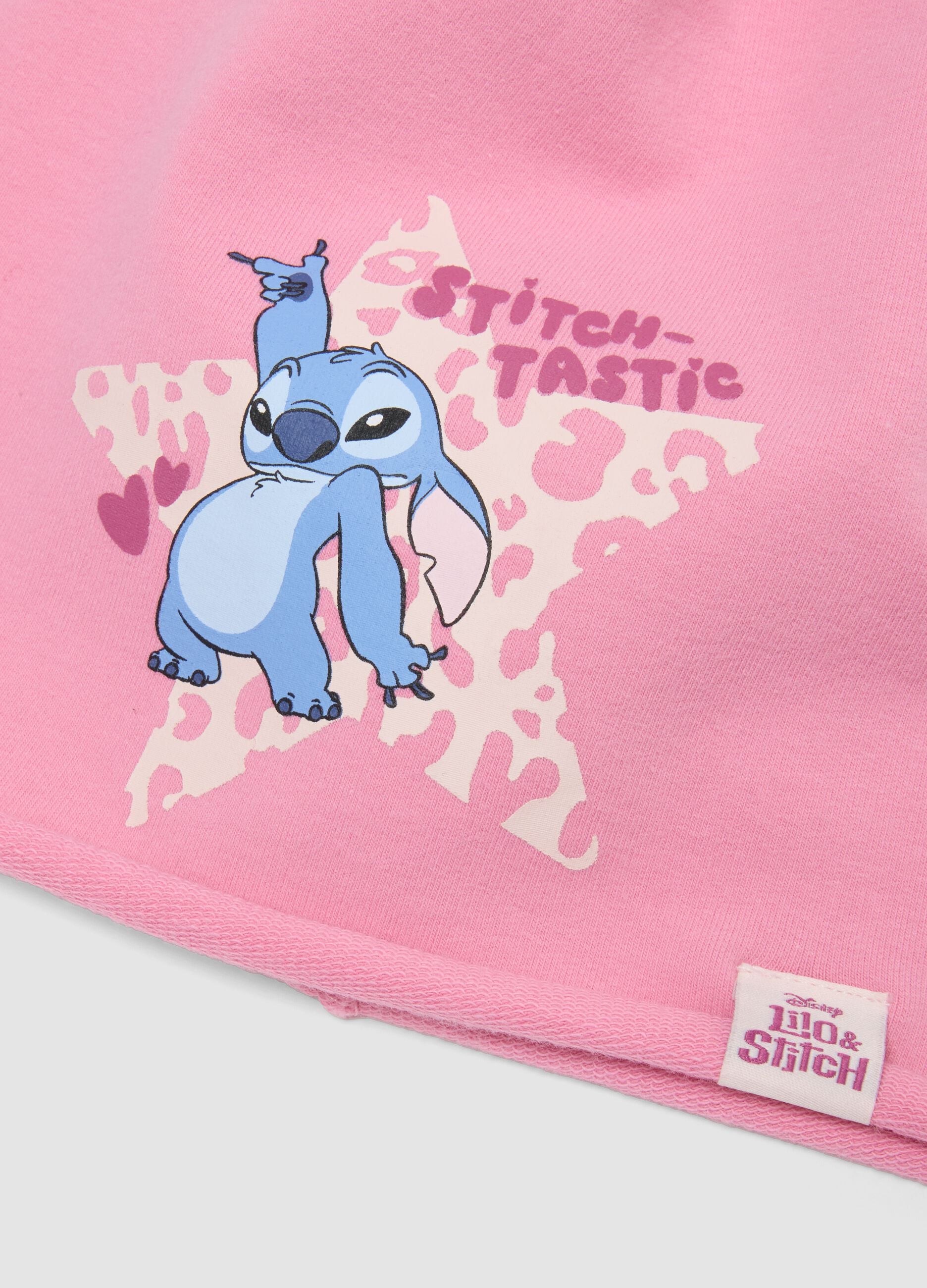 Cappello rosa in cotone elasticizzato jersey con stampa Lilo & Stitch per bambina