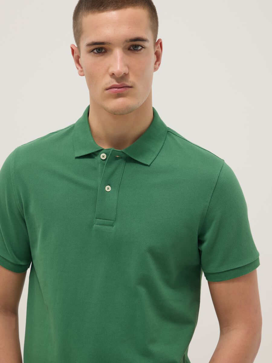 Short sleeve polo in pure green cotton regular fit_4