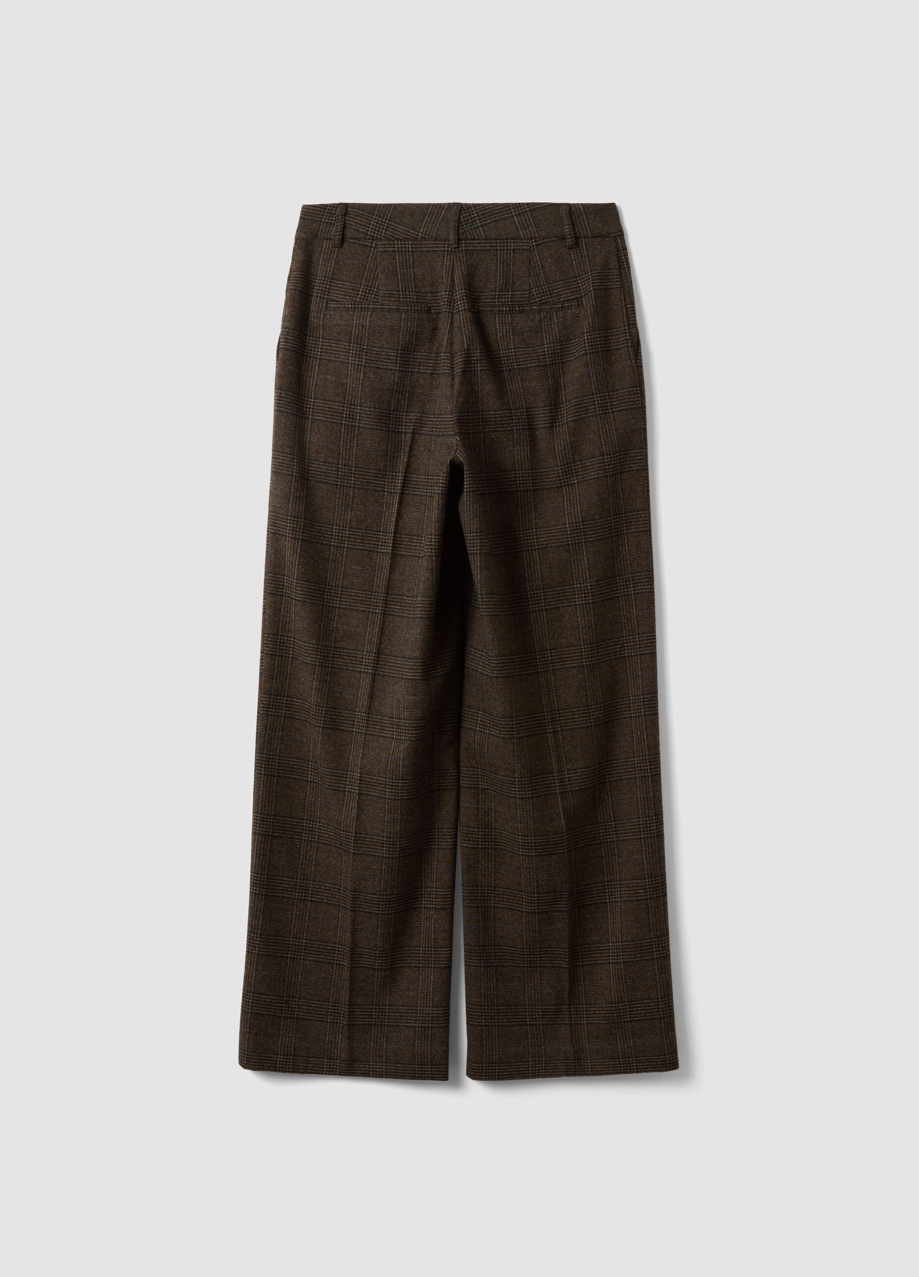 Pantaloni marroni wide leg in viscosa elasticizzata a quadri