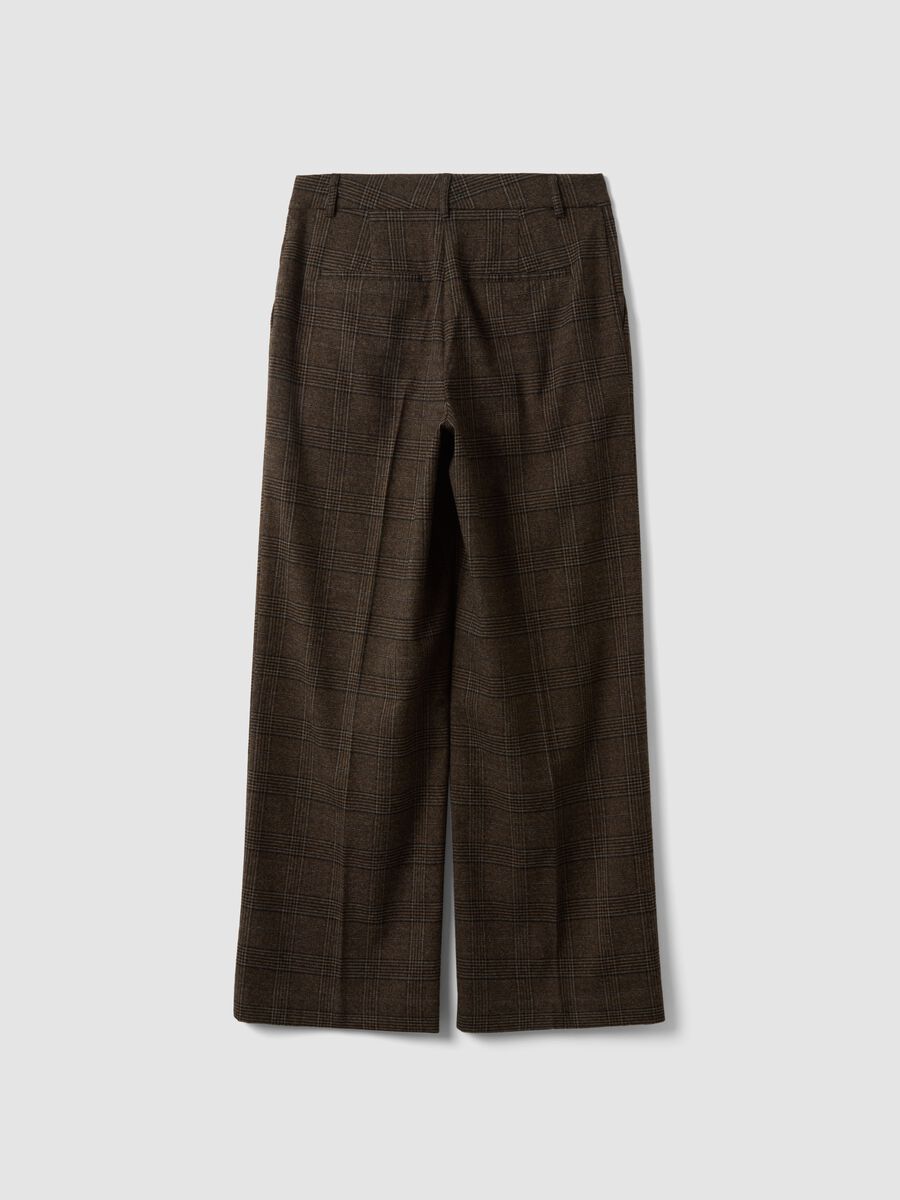Pantaloni marroni wide leg in viscosa elasticizzata a quadri_6